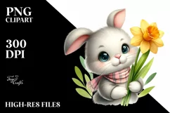 Easter Bunny with Scarf holdina a Flower, Clipart |T-shirt, Product Image 1