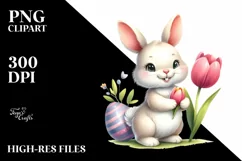 Easter Bunny with Tulip Flower, Clipart |T-shirt, Mug PNG Product Image 7