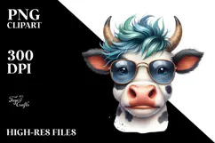 Funny Cow with Cool Hair, PNG Product Image 2
