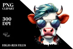 Expressive Cow with Bow and Tie, Transparent PNG Product Image 2