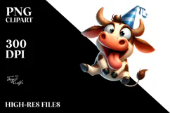 Playful Cow with Party Hat PNG Product Image 2