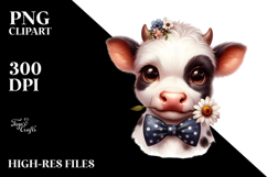 Disgusted Baby Cow with Bow and Tie PNG Product Image 2