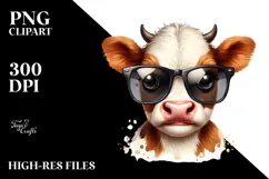 Enigmatic Baby Cow with Sunglasses PNG Product Image 2