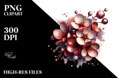 Abstract Metallic Cherry Blossom, Watercolor Splash PNG Product Image 2