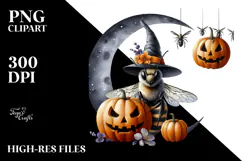 Bee Dressed for Halloween on Half Moon, Watercolor PNG Product Image 2