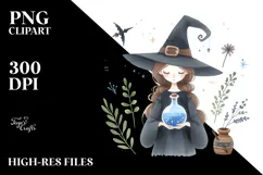 Whimsical Witch Watercolor PNG Product Image 2