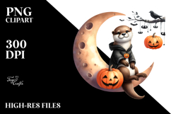Vibrant Otter Dressed for Halloween on Half Moon, Watercolor Product Image 2