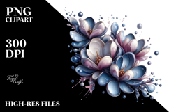 Glossy Metallic Magnolia, Watercolor Splash PNG Product Image 2