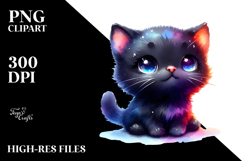 Cute Baby Black Cat Drawing, PNG Product Image 2