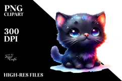 Cute Baby Black Cat Drawing, PNG Product Image 2