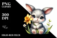 Easter Grey Bunny Spring Flower, Clipart |T-shirt, Mug PNG Product Image 1