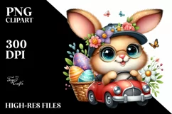 Easter Bunny Driving a Car Egg Flower, Clipart |T-shirt, Mug Product Image 8