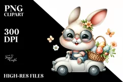 Easter Bunny with Sun Glasses Driving a Car a Flower Product Image 1