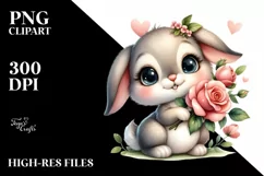 Bunny Rose Flower Heart, Clipart |T-shirt, Mug PNG Product Image 7