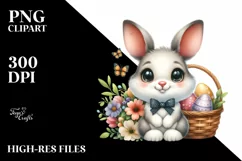 Cute Easter Bunny Egg Flower, Clipart |T-shirt, Mug PNG Product Image 1