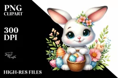 White Cute Easter Bunny Egg Flower, Clipart |T-shirt, Mug Product Image 1