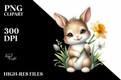 Easter Bunny Daffodil Flower, Clipart |T-shirt, Mug PNG Product Image 1