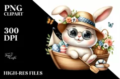 Easter Bunny In an Paddle Boat USA Egg Flower, Clipart Product Image 8