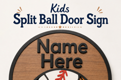 Kids Sports Door Sign SVG | Customize Split Ball Name Product Image 2