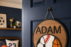 Kids Sports Door Sign SVG | Customize Split Ball Name Product Image 4