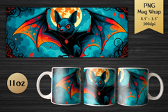 Spooky Bat 11oz Mug Wrap. Halloween Sublimation Design for gothic art fans, and crafters who want to add a touch of mystery and wild energy to their mug creations.