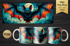 Spooky Bat 11oz Mug Wrap. Halloween Sublimation Design for gothic art fans, and crafters who want to add a touch of mystery and wild energy to their mug creations.
