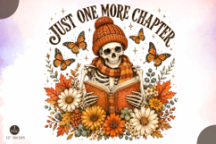Spooky Bookworm Skeleton PNG Retro Halloween Reading Shirt Product Image 1