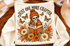 Spooky Bookworm Skeleton PNG Retro Halloween Reading Shirt Product Image 2