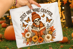 Spooky Bookworm Skeleton PNG Retro Halloween Reading Shirt Product Image 3