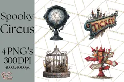 Spooky Circus Clip Art Png, Creepy Halloween Clipart Png Product Image 1