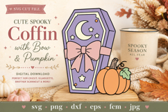 Cute Spooky Coffin with Bow &amp; Pumpkin SVG | Halloween SVG Product Image 3