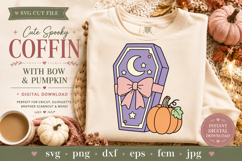 Cute Spooky Coffin with Bow &amp; Pumpkin SVG | Halloween SVG Product Image 4