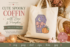 Cute Spooky Coffin with Bow &amp; Pumpkin SVG | Halloween SVG Product Image 5