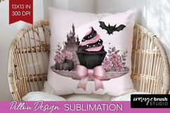 Spooky Cupcake Cute Pillow Sublimation Pink Halloween Pillow Product Image 1