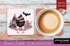 Spooky Cupcake Cute Square Coaster Pink Halloween Coaster Product Image 1