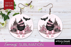 Spooky Cupcake Cute Round Earrings Pink Halloween PNG Product Image 1