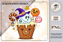Adorable Halloween clipart: smiling ghost dessert with waffle cone, donut, pumpkin and candy. Perfect PNG for sublimation, scrapbooking, invitations and digital art.