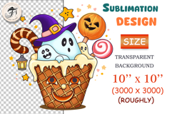 Adorable Halloween clipart: smiling ghost dessert with waffle cone, donut, pumpkin and candy. Perfect PNG for sublimation, scrapbooking, invitations and digital art.