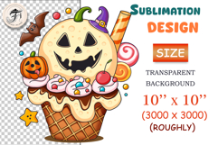 Spooky cute Halloween dessert clipart featuring pumpkin ice cream scoop, bat, and candy. Ideal for sublimation projects, card making, digital downloads, and Halloween t-shirts.