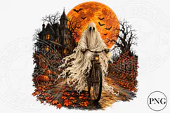 Spooky Ghost Bicycle Halloween PNG | Haunted House & Orange Product Image 1