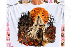 Spooky Ghost Bicycle Halloween PNG | Haunted House & Orange Product Image 2