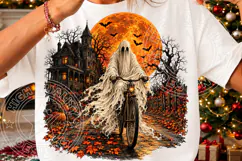 Spooky Ghost Bicycle Halloween PNG | Haunted House & Orange Product Image 3
