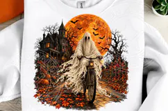 Spooky Ghost Bicycle Halloween PNG | Haunted House & Orange Product Image 4
