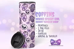Kawaii spooky girl 20 oz tumbler , sublimation coffin skull Product Image 1