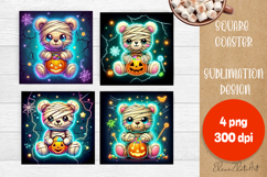 Halloween coaster, neon cute monster square coaster Product Image 1