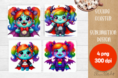 Halloween coaster, neon cute monster square coaster Product Image 1