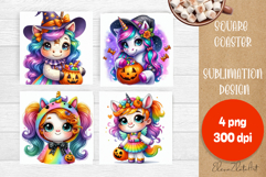 Halloween coaster, neon cute monster square coaster Product Image 1