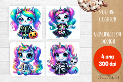 Halloween coaster, neon cute monster square coaster Product Image 1