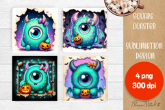 Halloween coaster, neon cute monster square coaster Product Image 1
