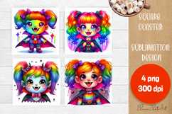 Halloween coaster, neon cute monster square coaster Product Image 1